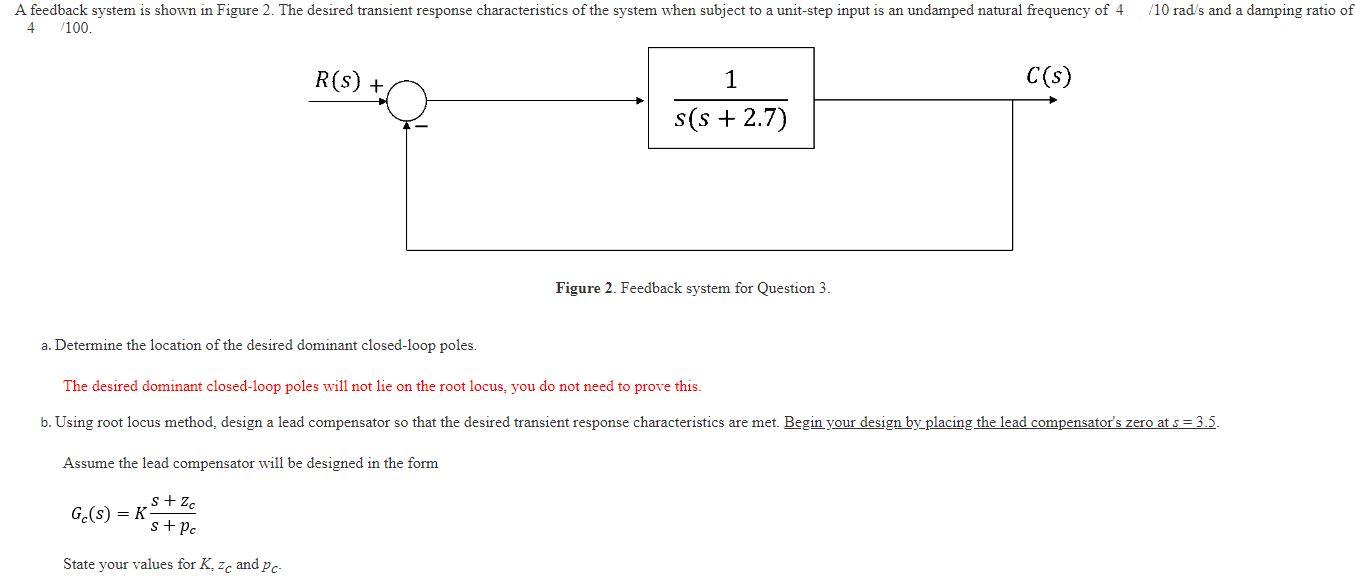 Solved A feedback system is shown in Figure 2. The desired | Chegg.com