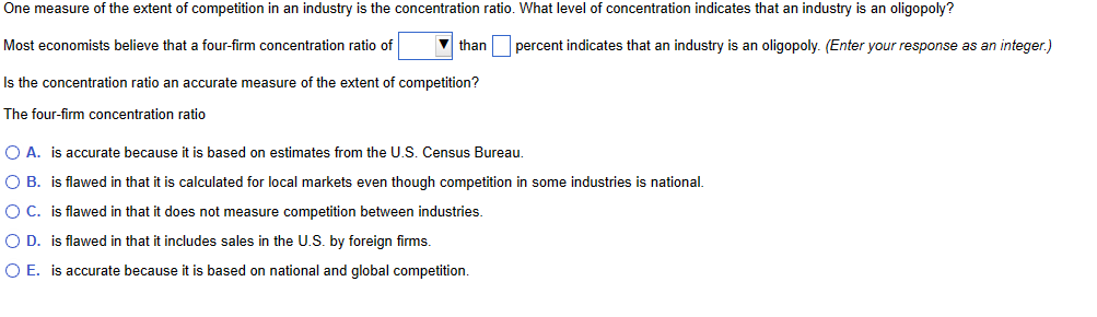 Solved One measure of the extent of competition in an | Chegg.com