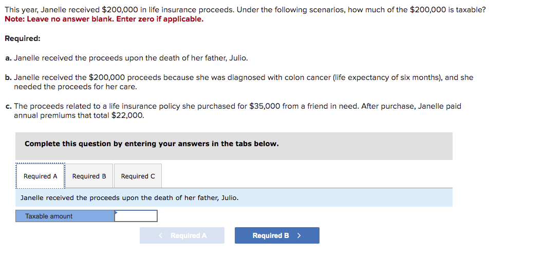 Solved This year, Janelle received 200,000 in life