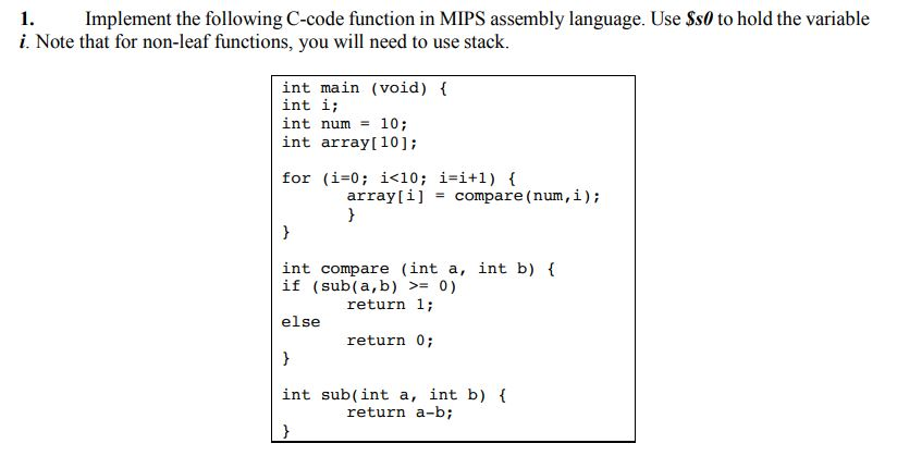 how to write c code into mips assemby