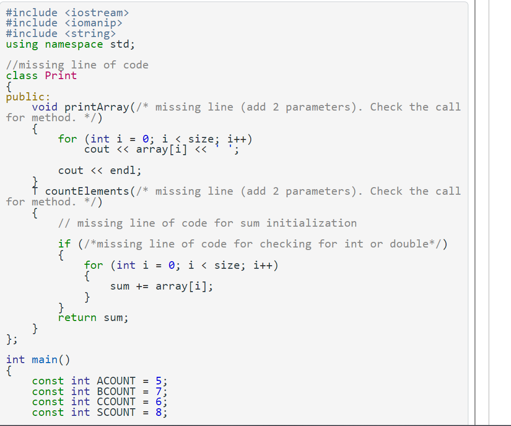 Solved The program below is expected to print arrays for | Chegg.com