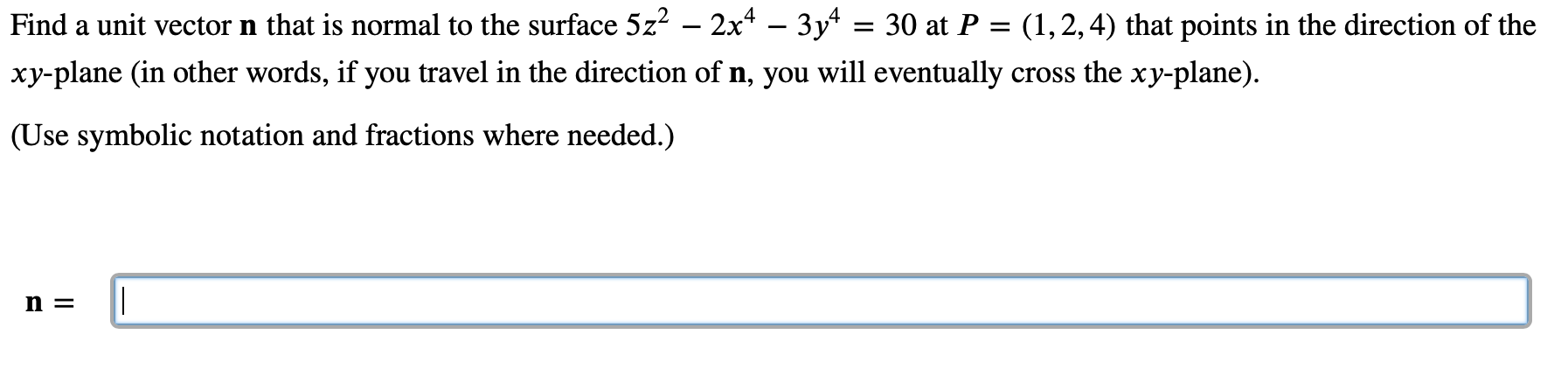 Solved Find a unit vector n that is normal to the surface | Chegg.com