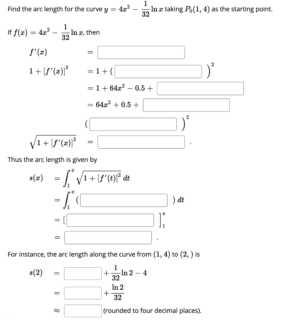 Solved Find The Arc Length For The Curve Y 4x2 1 In X Chegg Com