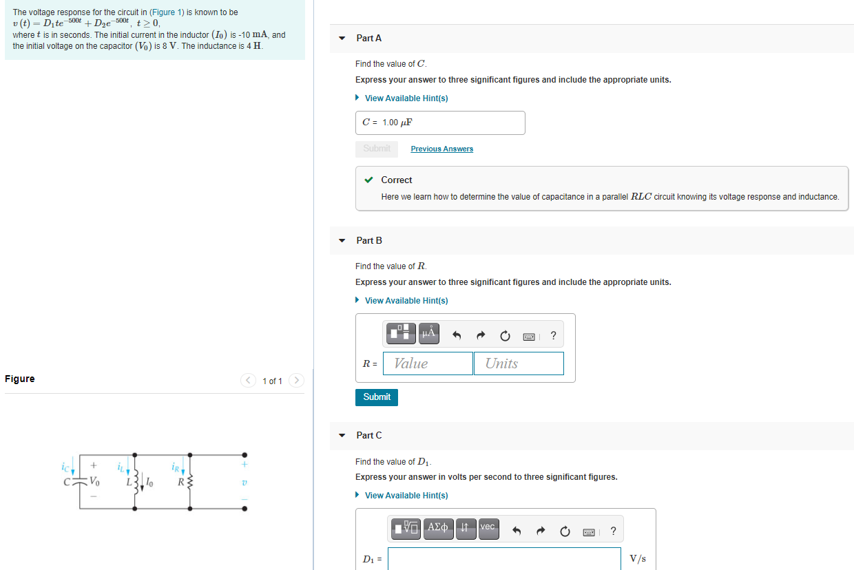 Solved The voltage response for the circuit in (Figure 1) is | Chegg.com