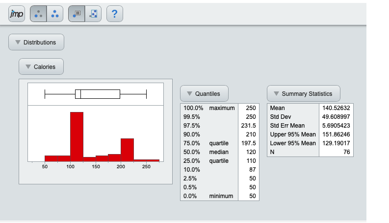 summary statistics jmp