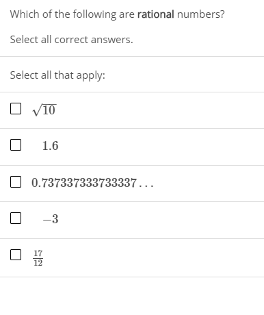 Solved Which Of The Following Are Rational Numbers? Select | Chegg.com