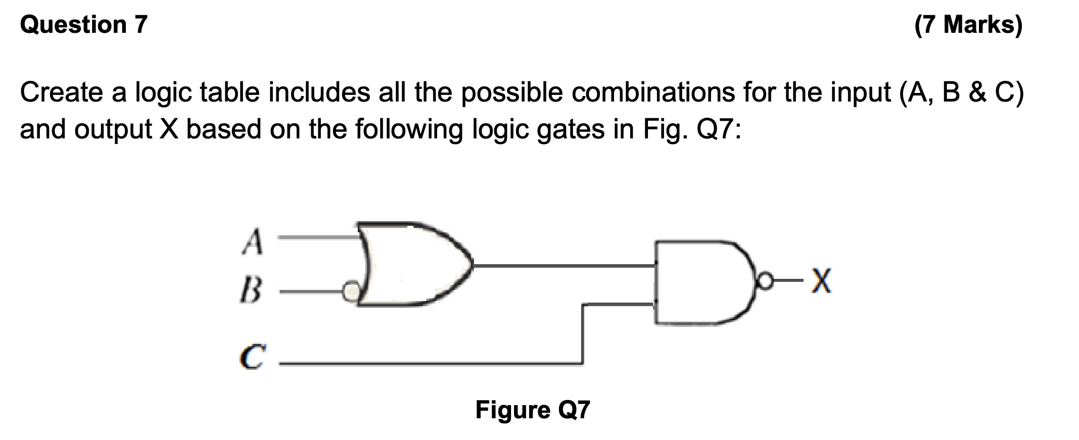 Solved Question 7 (7 Marks) Create a logic table includes | Chegg.com