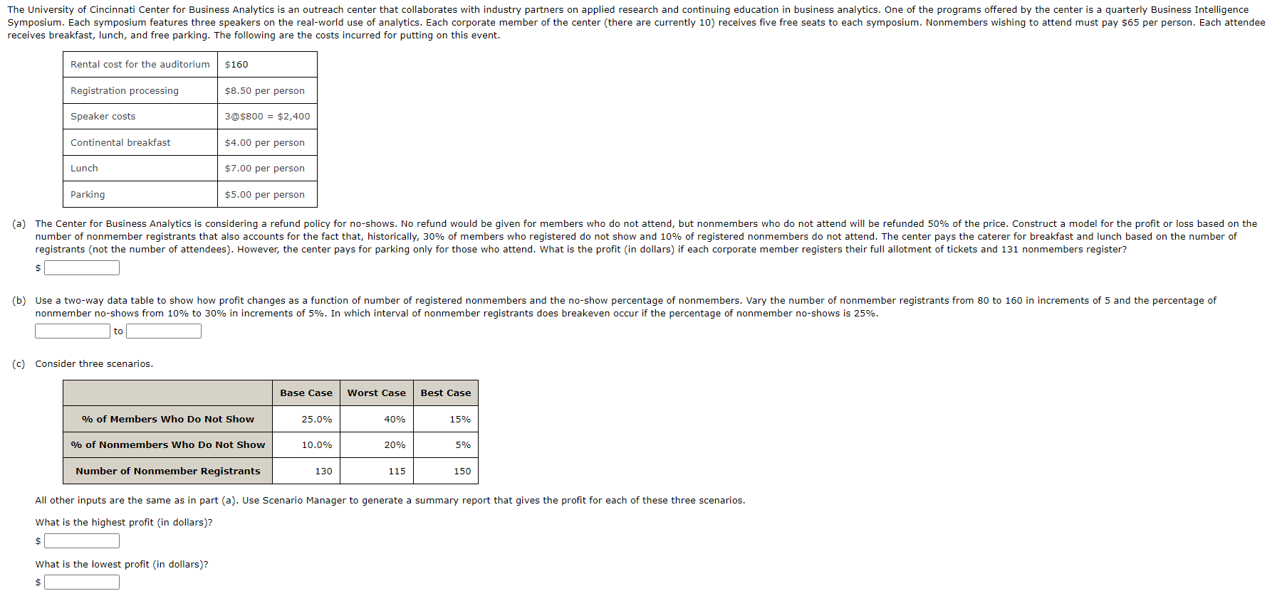 Solved $ to (c) Consider three scenarios. All other inputs | Chegg.com