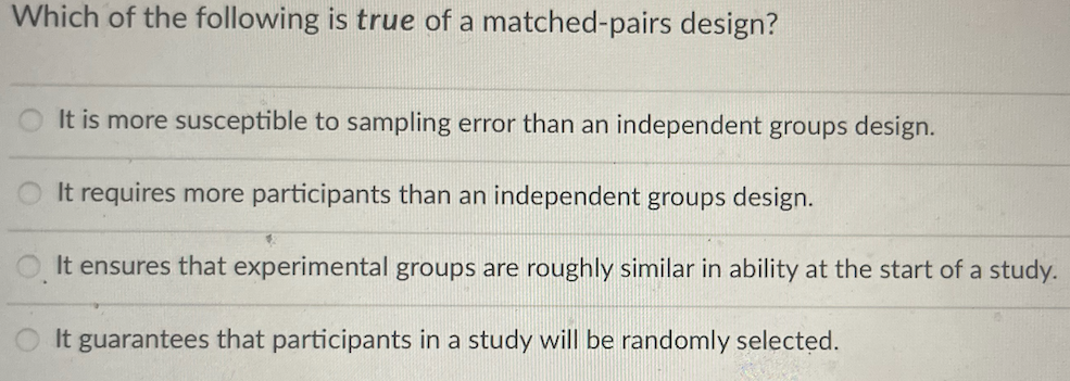 Solved Which of the following is true of a matched-pairs | Chegg.com