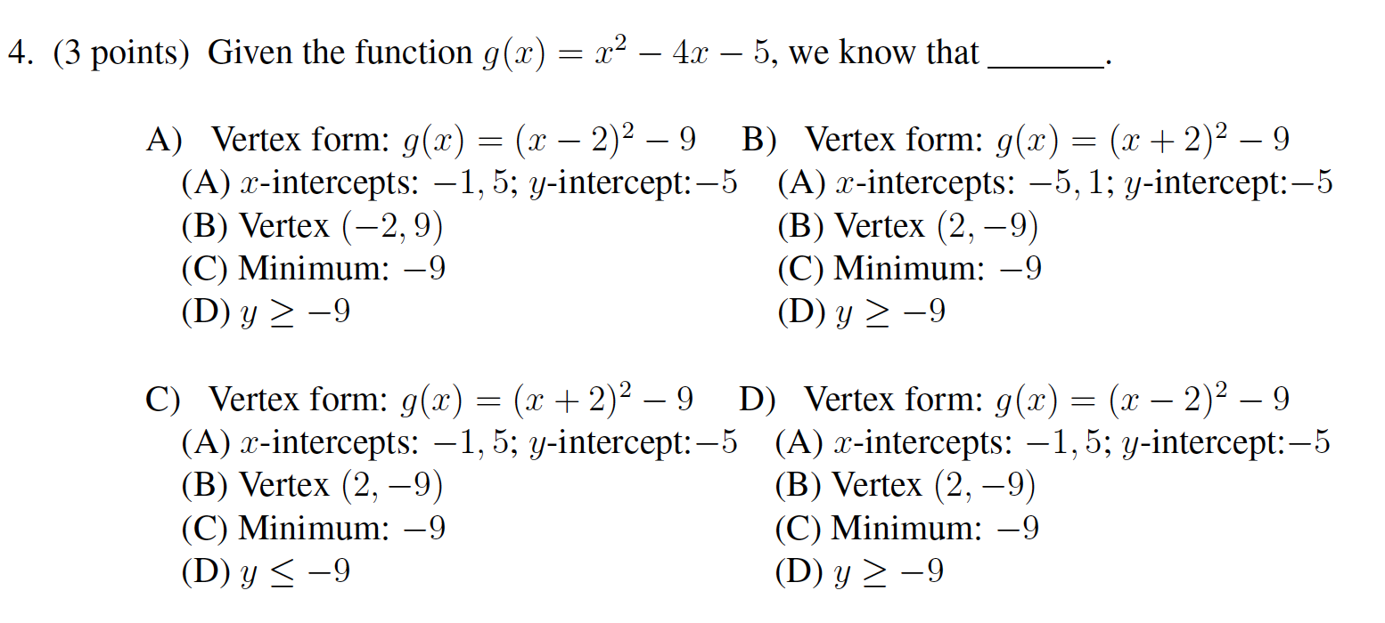 4 3 Points Given The Function G X X2 4x 5 Chegg Com