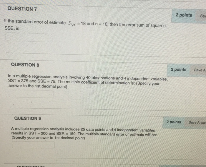 Solved QUESTION 7 2 points Sa If the standard error of | Chegg.com