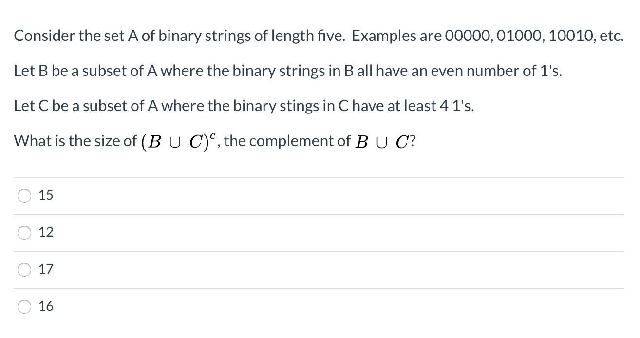 Solved Consider The Set A Of Binary Strings Of Length Five. | Chegg.com