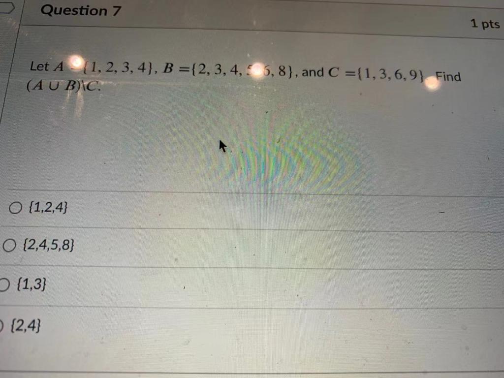 Solved Question 7 1 pts Let A (1, 2, 3, 4), B ={2,3,4,6,8), | Chegg.com
