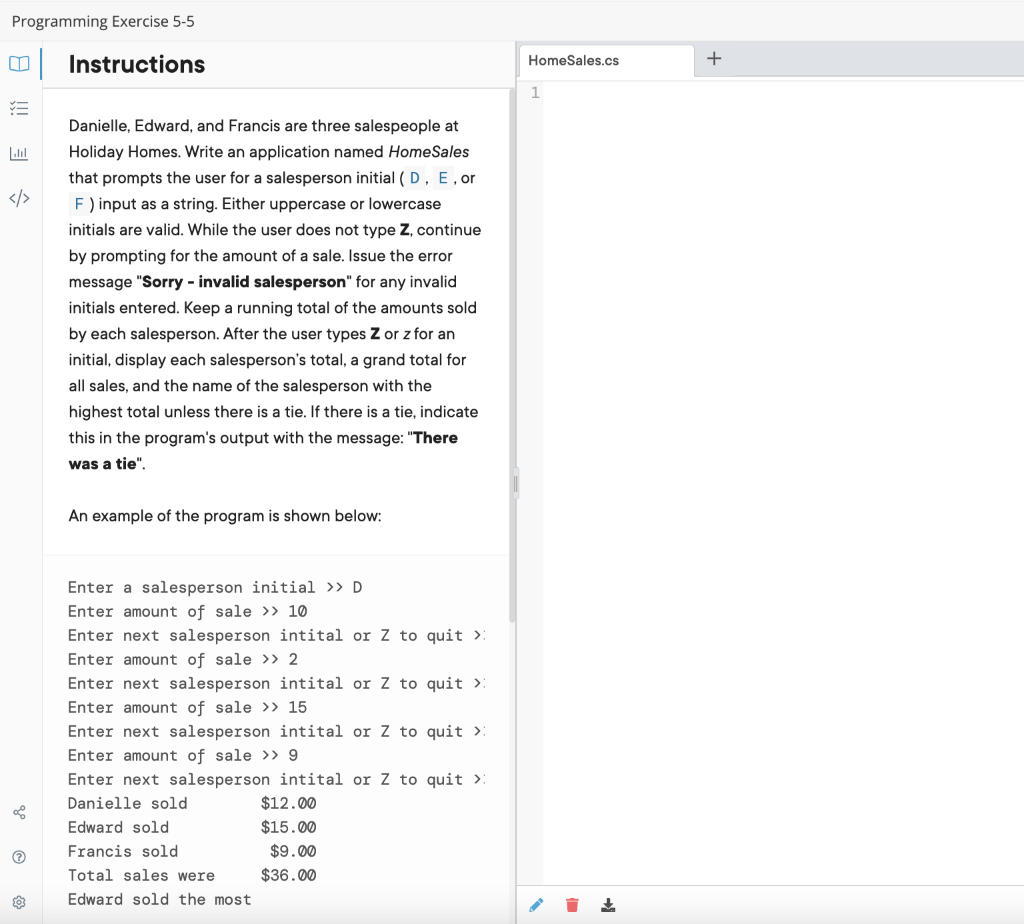 Solved Programming Exercise 5-5 M | Instructions | Chegg.com