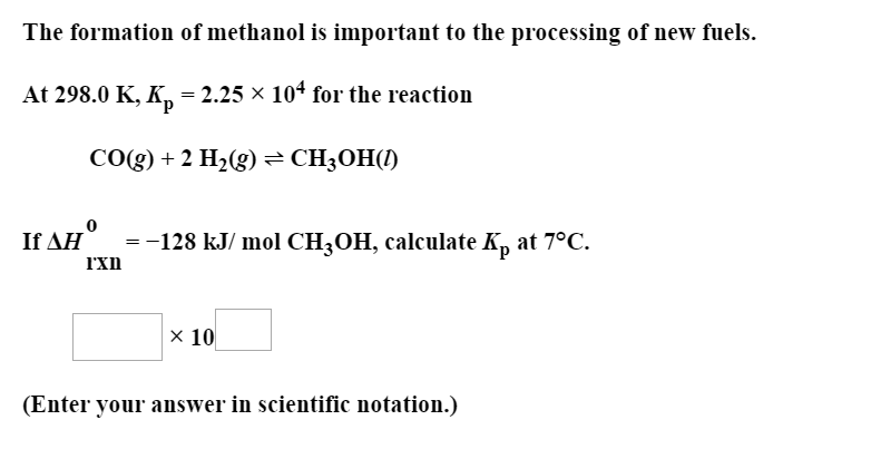 The Formation Of Methanol Is Important To The Chegg Com