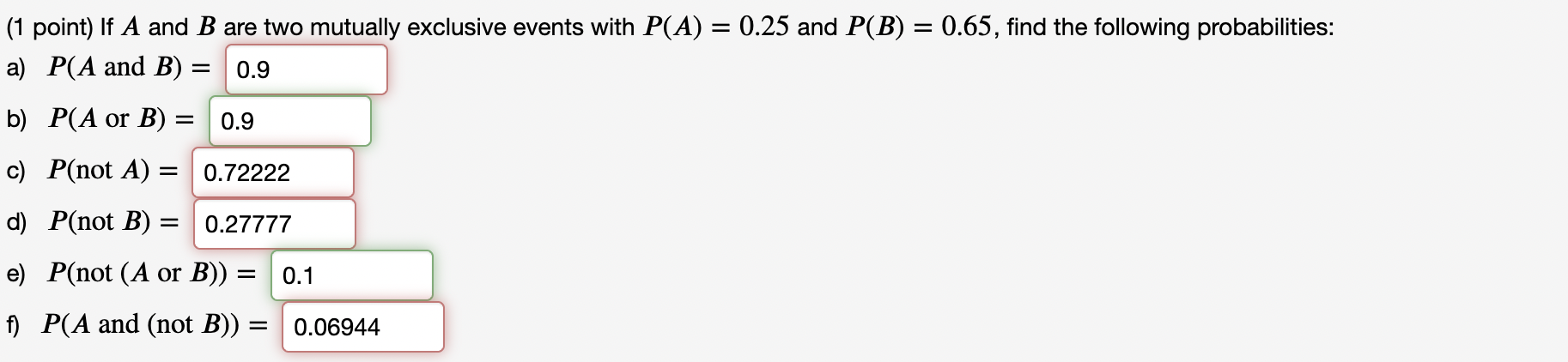 Solved (1 point) If A and B are two mutually exclusive | Chegg.com