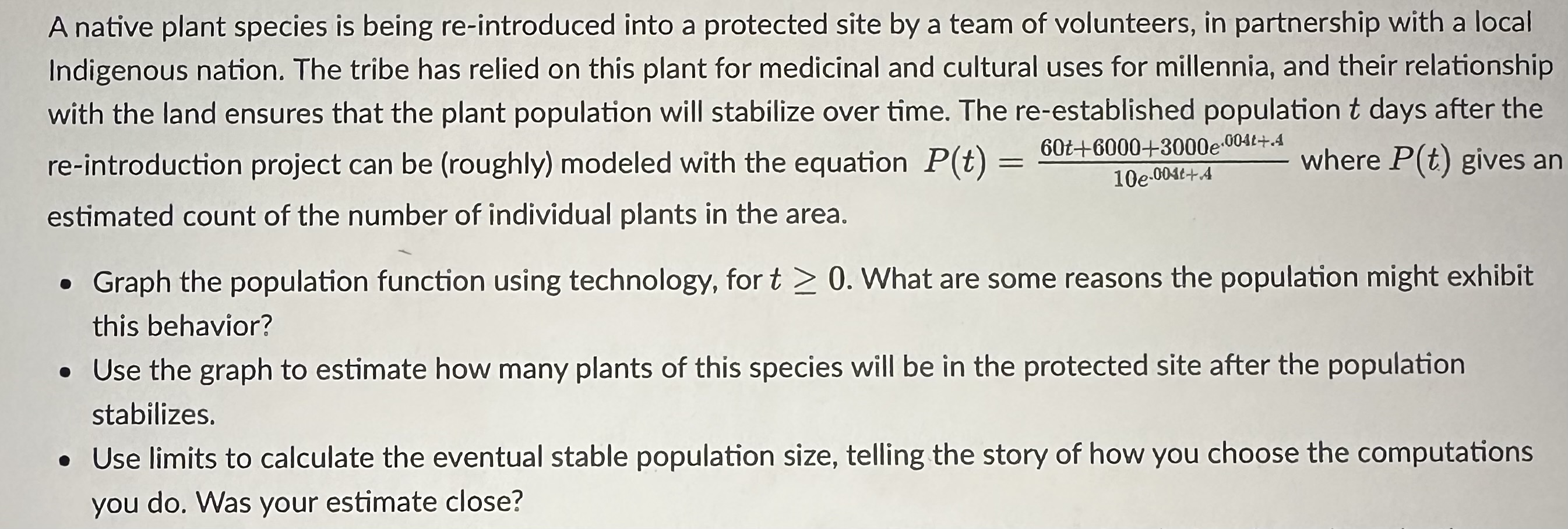 Solved A native plant species is being re-introduced into a | Chegg.com