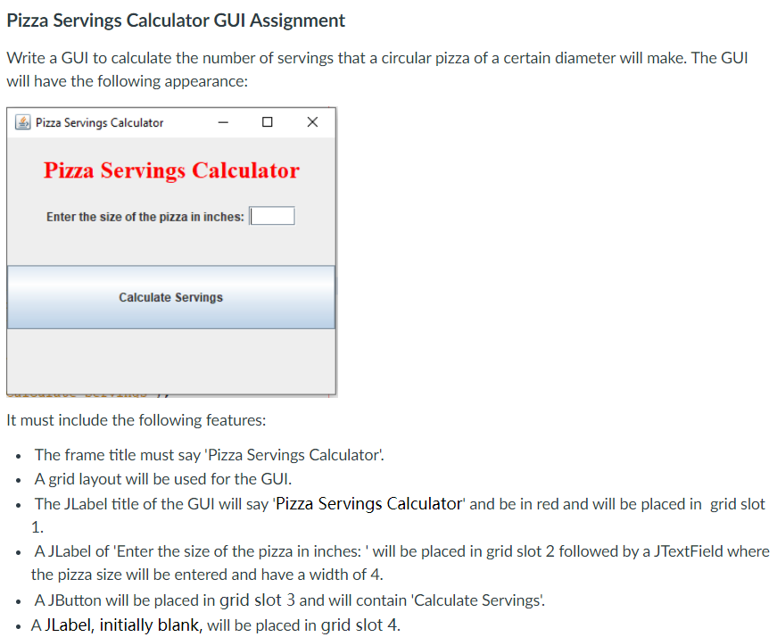 Solved Pizza Servings Calculator GUI Assignment Write a GUI