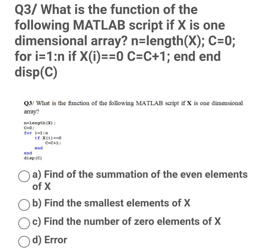 Solved Q3/ What is the function of the following MATLAB | Chegg.com