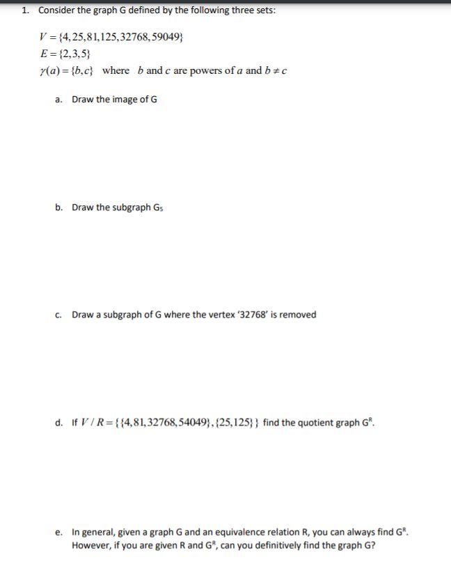 Solved 1. Consider the graph G defined by the following | Chegg.com