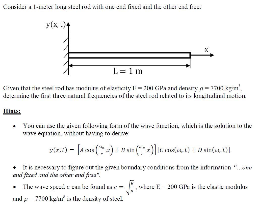 Solved Consider a 1-meter long steel rod with one end fixed | Chegg.com