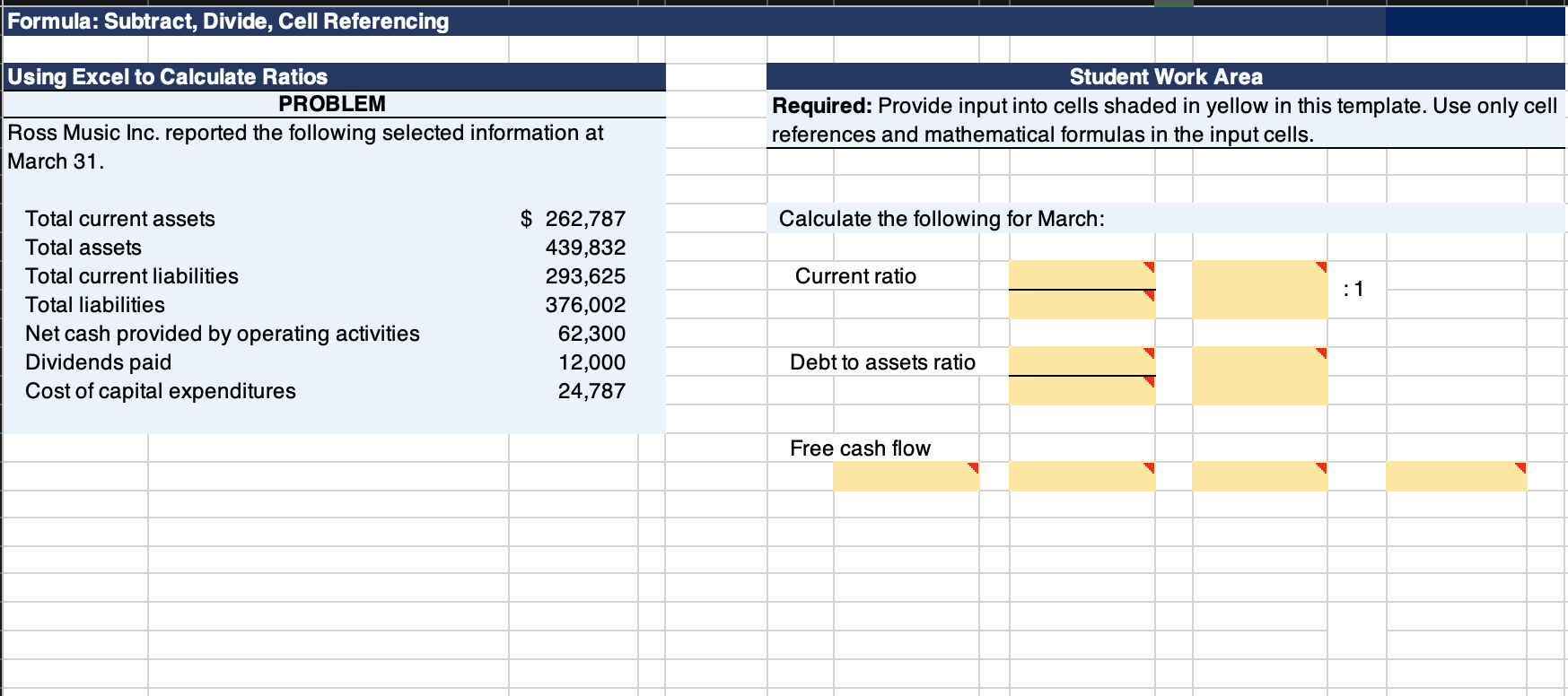 Solved Formula: Subtract, Divide, Cell Referencing | Chegg.com