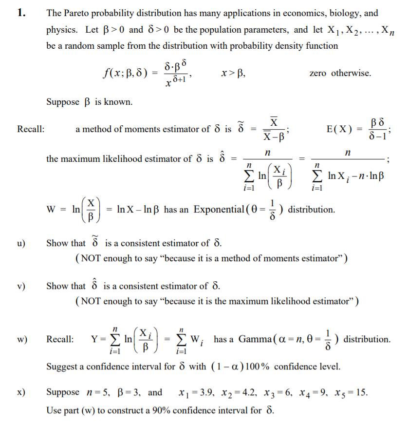 Solved 1.The Pareto probability distribution has many | Chegg.com