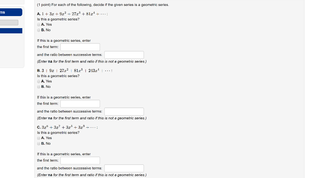 Solved (1 point) For each of the following, decide if the | Chegg.com