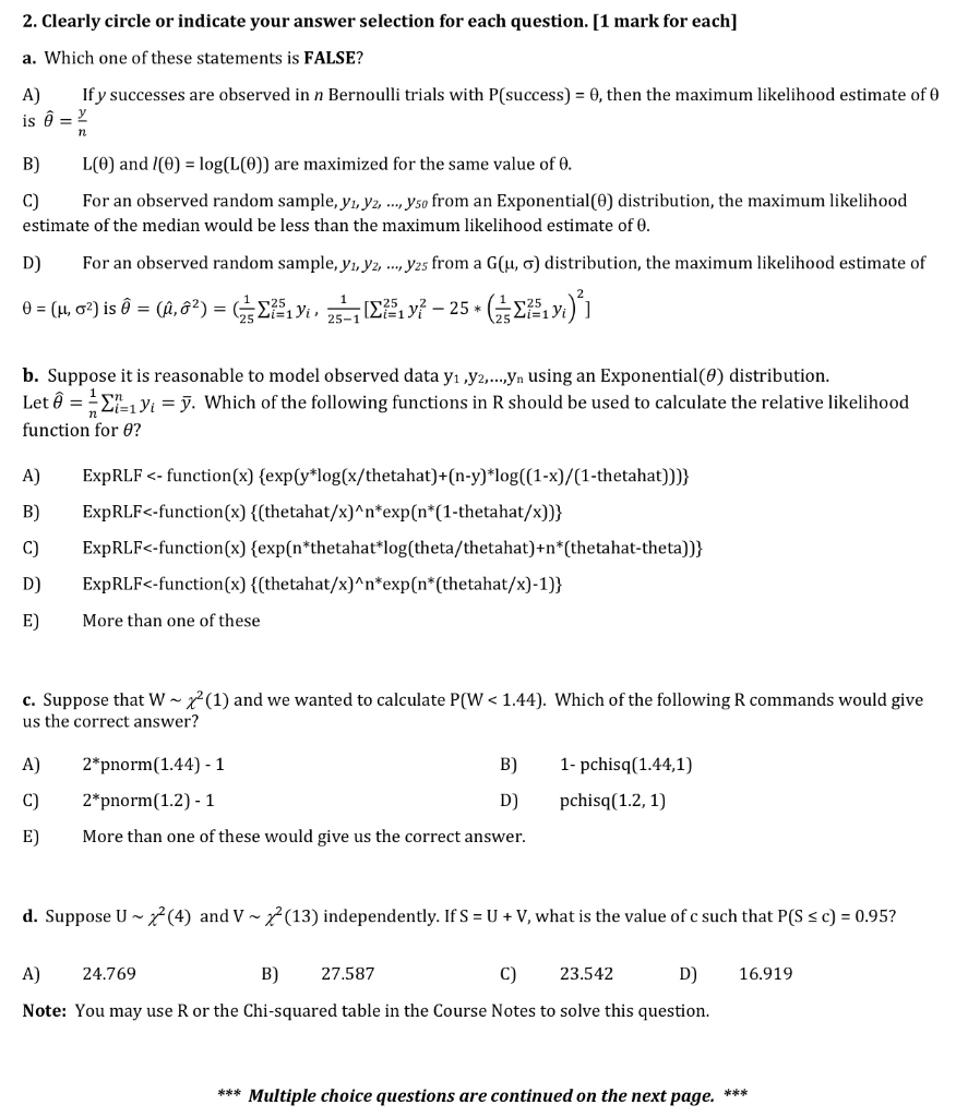 Solved 2 Clearly Circle Or Indicate Your Answer Selectio Chegg Com