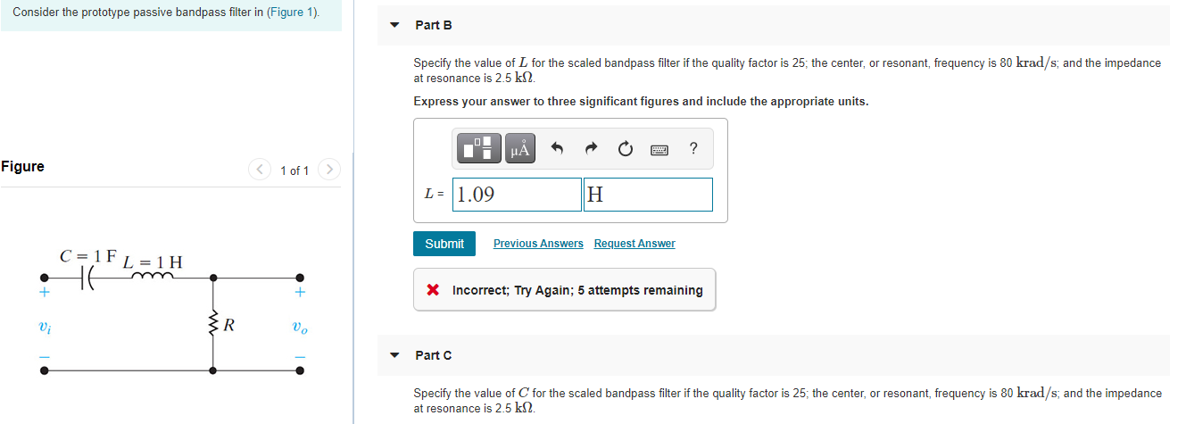 Solved Consider the prototype passive bandpass filter in | Chegg.com
