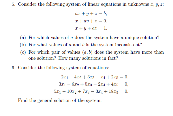 Solved 5. Consider The Following System Of Linear Equations | Chegg.com