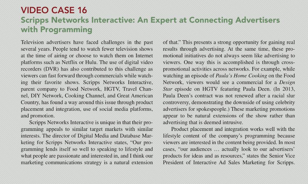 Solved VIDEO CASE 16 Scripps Networks Interactive: An Expert | Chegg.com