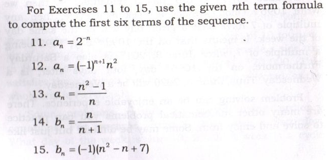 Solved For Exercises 11 To 15 Use The Given Nth Term Chegg Com