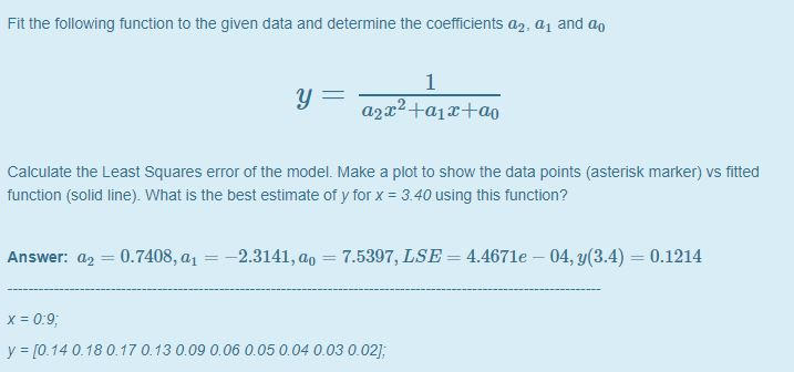 Solved Fit the following function to the given data and | Chegg.com