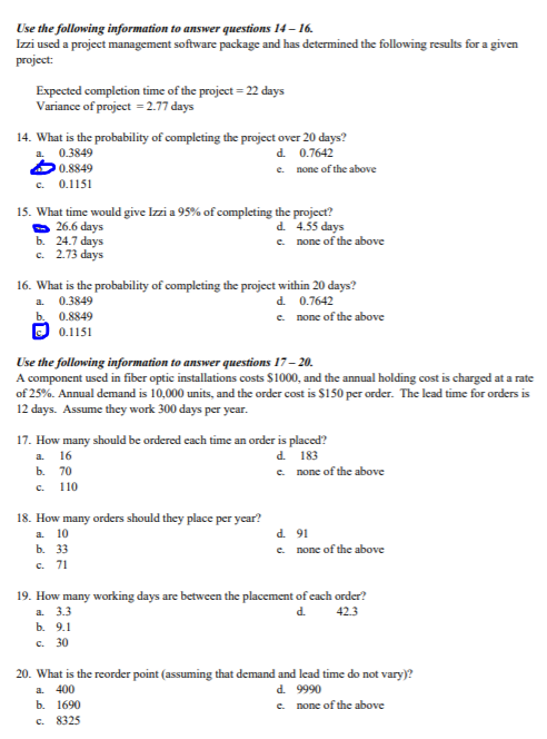 Solved Use the following information to answer questions 14 | Chegg.com