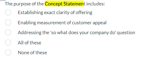 Solved The purpose of the Concept Statement includes: | Chegg.com