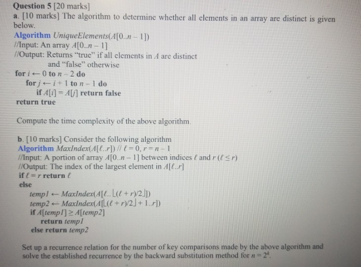 Solved Question 5 [20 marks] a. [10 marks] The algorithm to | Chegg.com