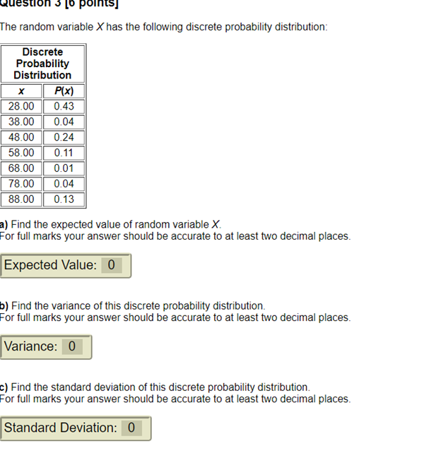 Solved The random variable X has the following discrete | Chegg.com