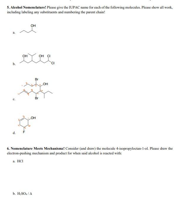 Solved 5. Alcohol Nomenclature! Please Give The IUPAC Name | Chegg.com