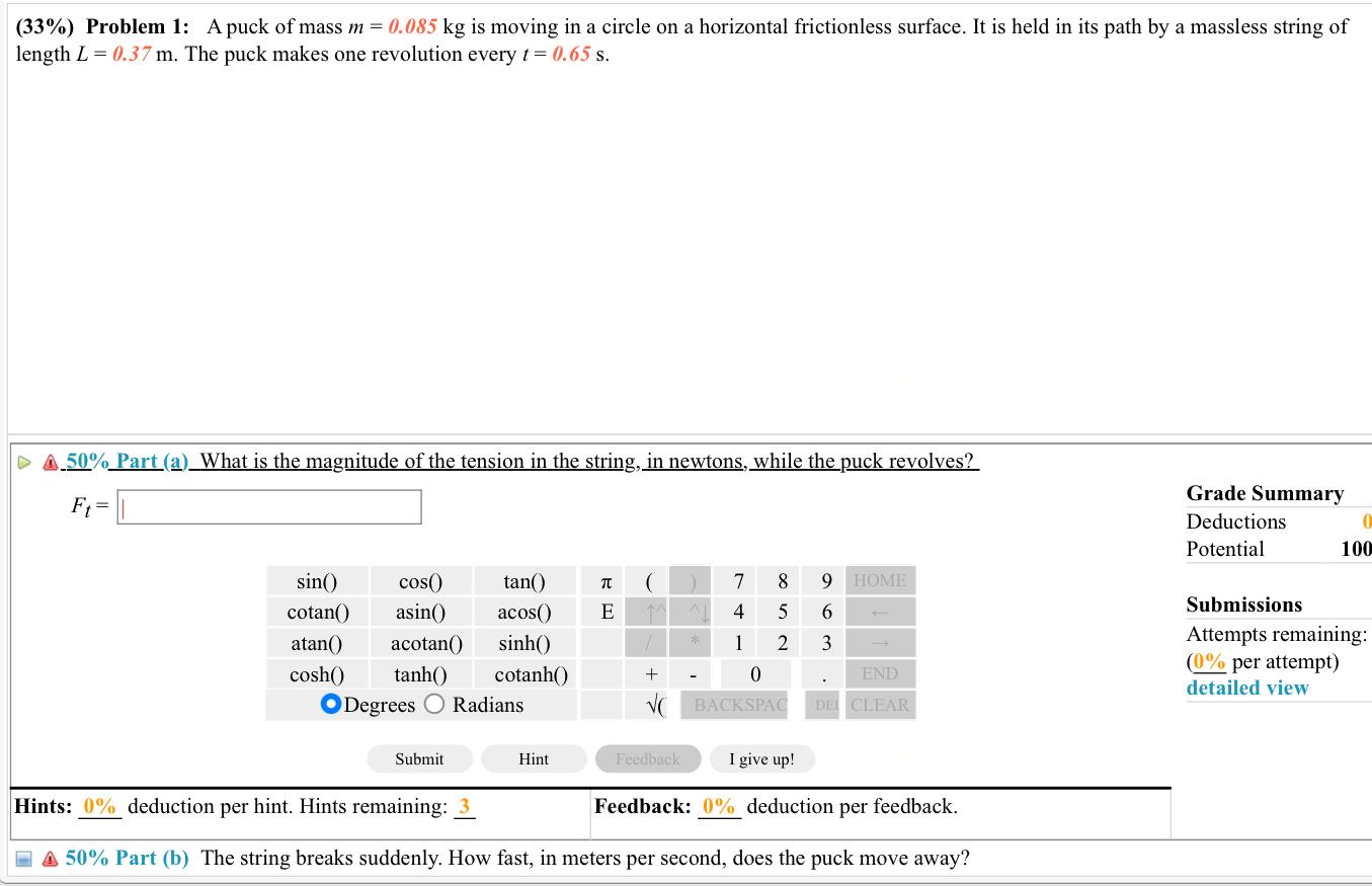 solved-33-problem-1-a-puck-of-mass-m-0-085-kg-is-moving-chegg