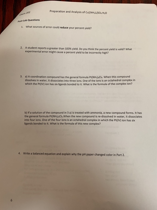 Preparation And Analysis Of Cul Nh A So H O Chem Chegg 