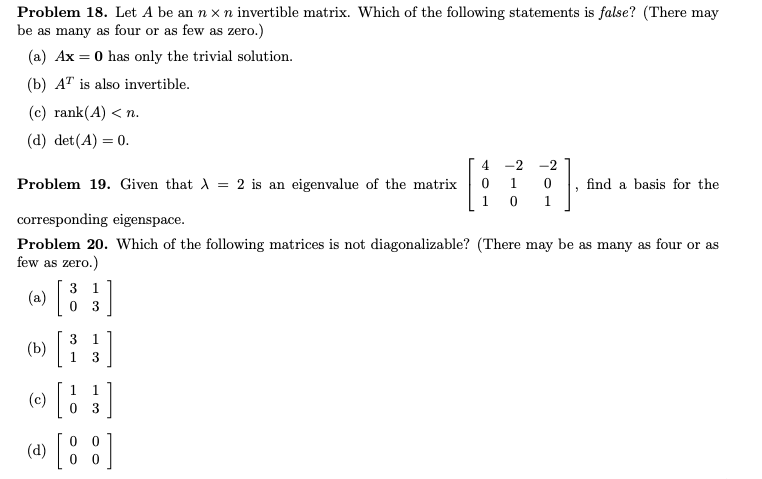 Solved Problem 18. Let A be an n x n invertible matrix. | Chegg.com