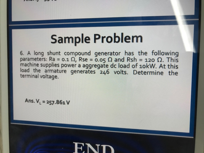 Solved Sample Problem 6. A long shunt compound generator has