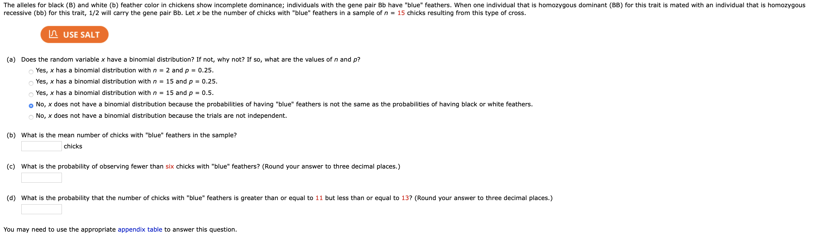 Solved The Alleles For Black (B) And White (b) Feather Color | Chegg.com