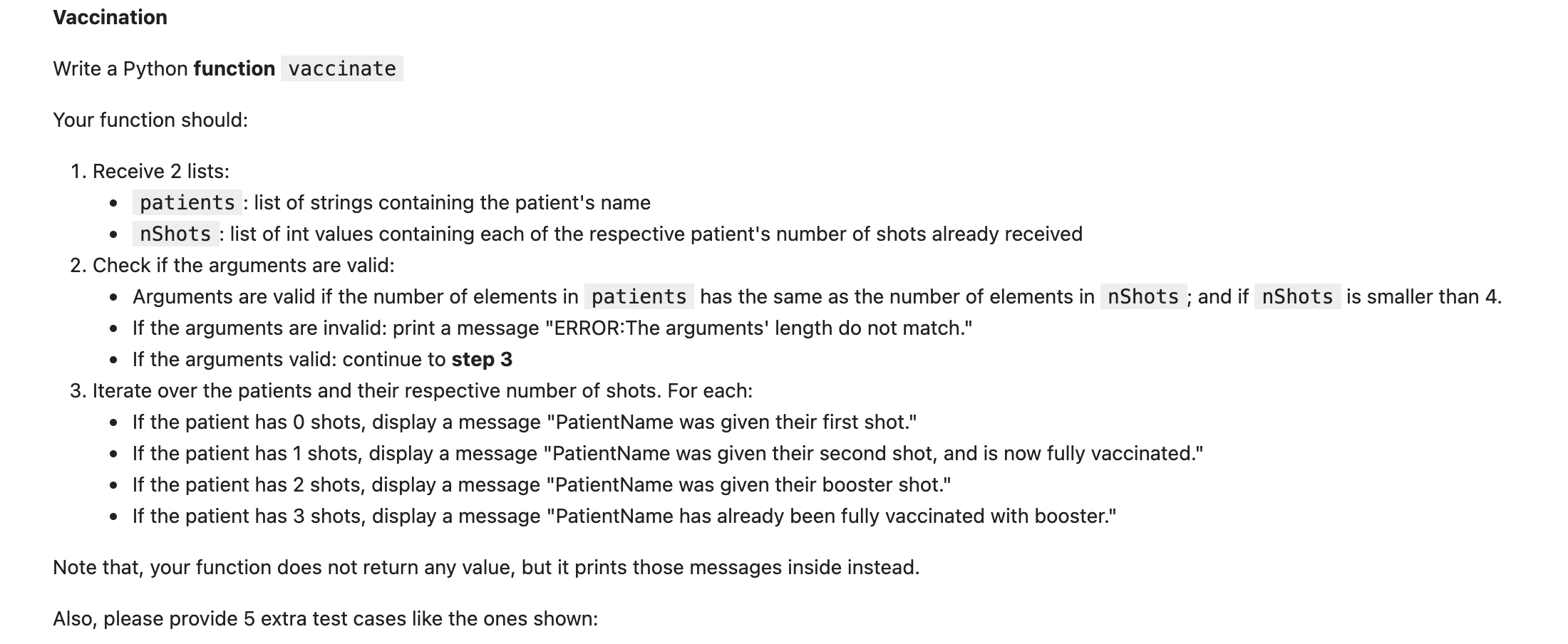 Solved Vaccination Write a Python function vaccinate Your | Chegg.com
