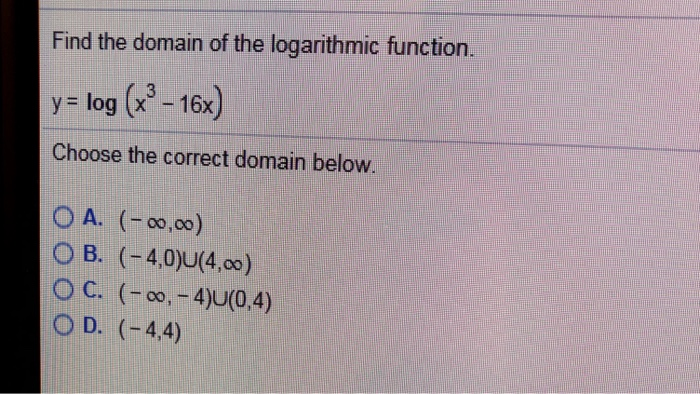 Solved Find the domain of the logarithmic function y - log | Chegg.com