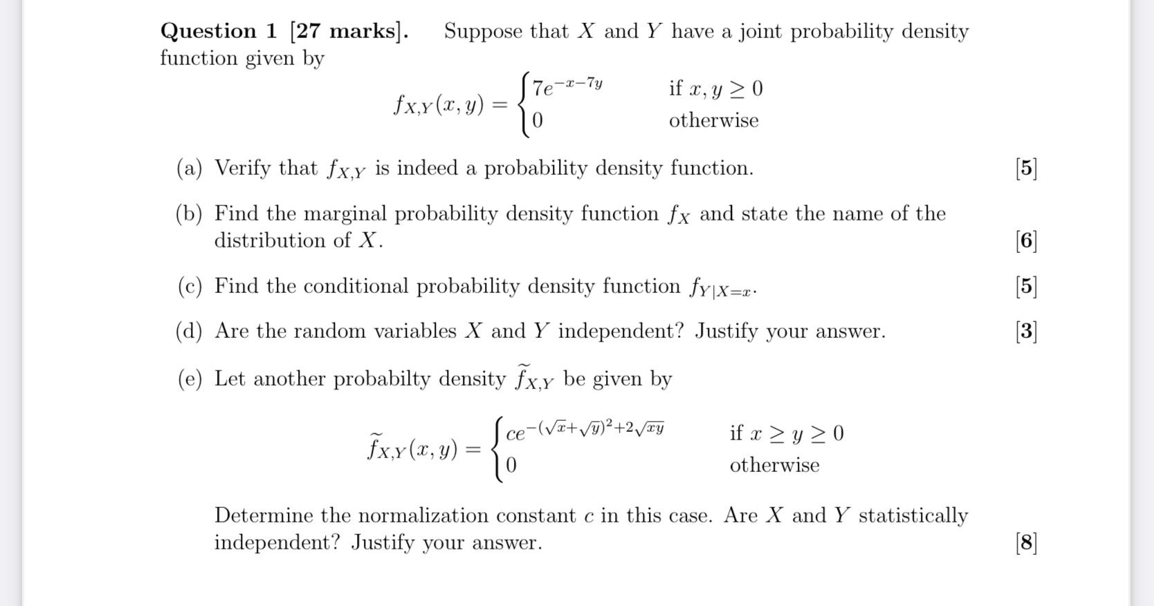 Solved Question 1 [27 marks]. Suppose that X and Y have a | Chegg.com