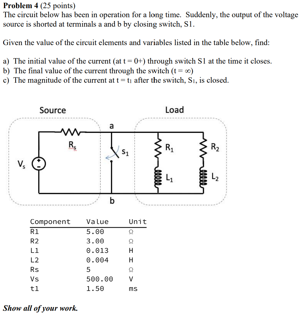 Solved Problem 4 (25 points) The circuit below has been in | Chegg.com