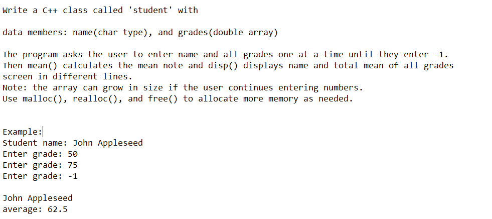 Solved Write a C++ class called 'student with data members: | Chegg.com