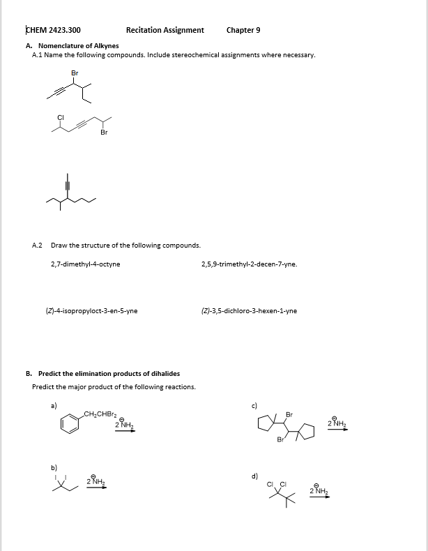 Solved CHEM 2423.300 Recitation Assignment Chapter 9 A. | Chegg.com